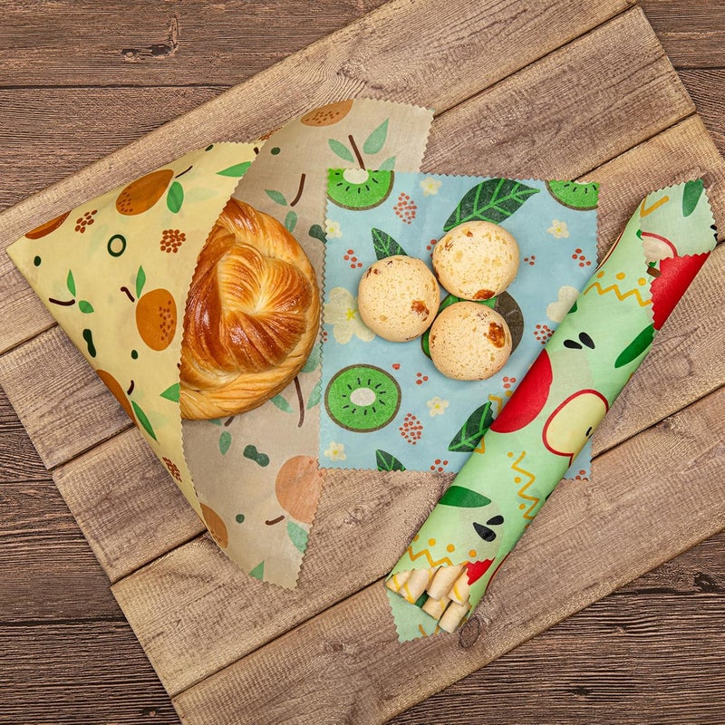 Akeeko Reusable Beeswax Food Wraps - Assorted 9 Packs, Reusable, Plastic-Free Food Storage, 4 Small, 3 Medium, 2 Large Wraps with Assorted Fruits Patterns - Image 4